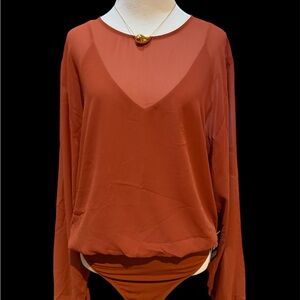 Express Rust Sheer Long Sleeve Blouse Medium Size
